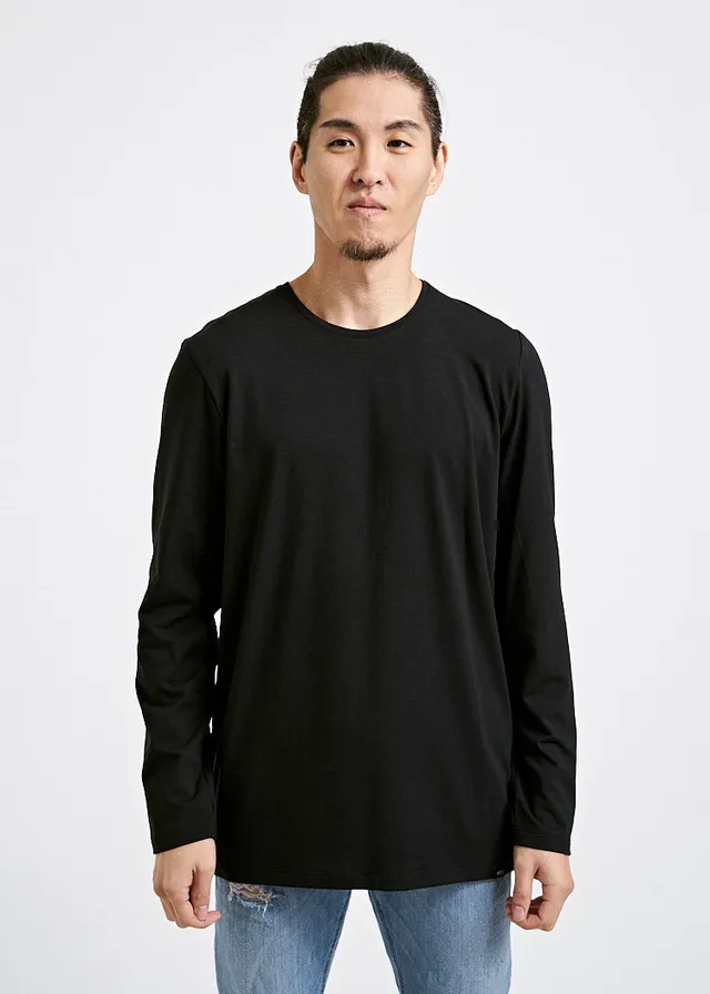 Wijld David Langarmshirt Black anliegend Holzfaser