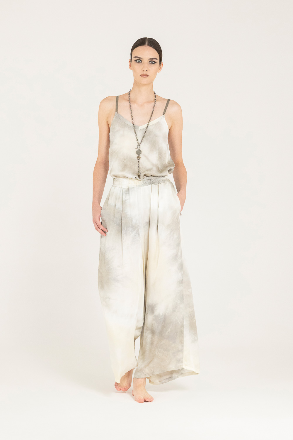Sanctamuerte Pantaloni Palazzo Hose Viskose-Satin weites Bein