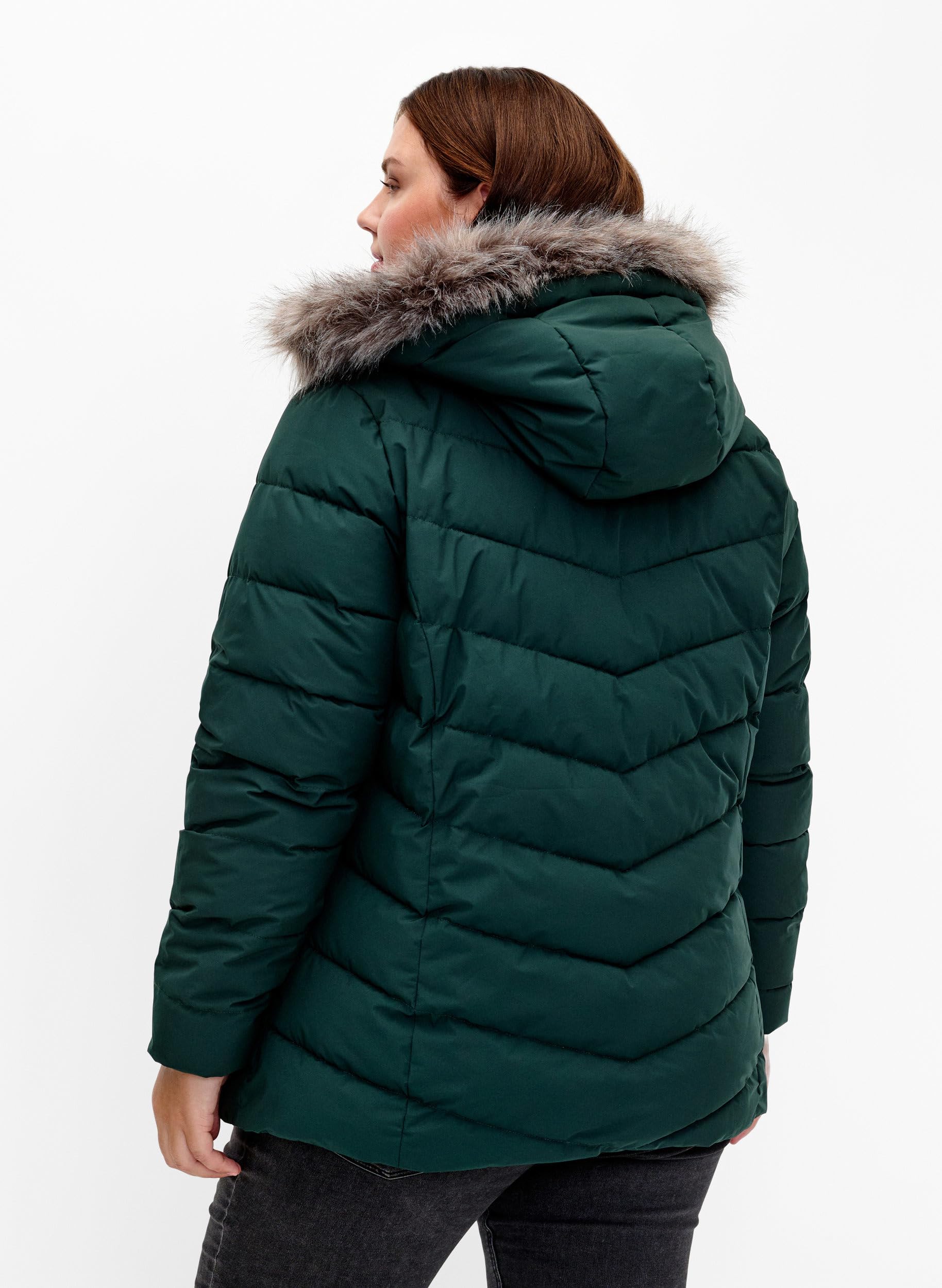 Zizzi Steppjacke Kapuze Fellkragen Schwarz Damen