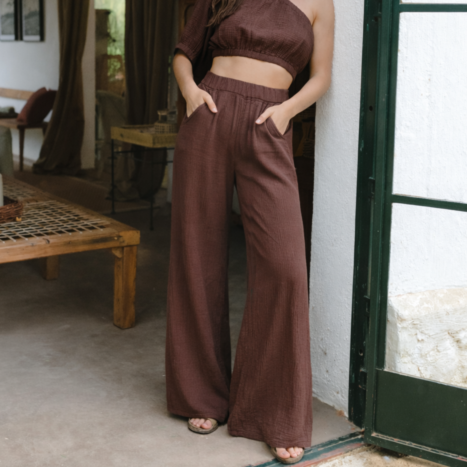 NORDLICHT Nilla Palazzo Musselin Hose Braun High Waist