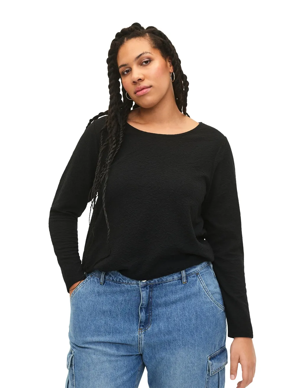 Zizzi Bluse Damen Langarm Struktur Bequem