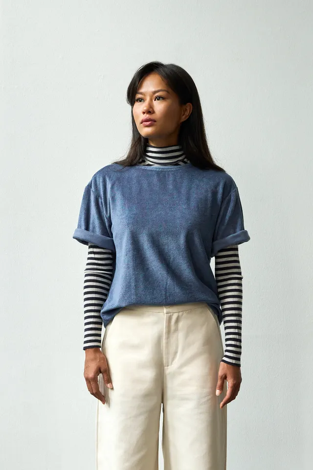 Christiane Strobel JULIA Frottee T-Shirt Blau Bio-Baumwolle