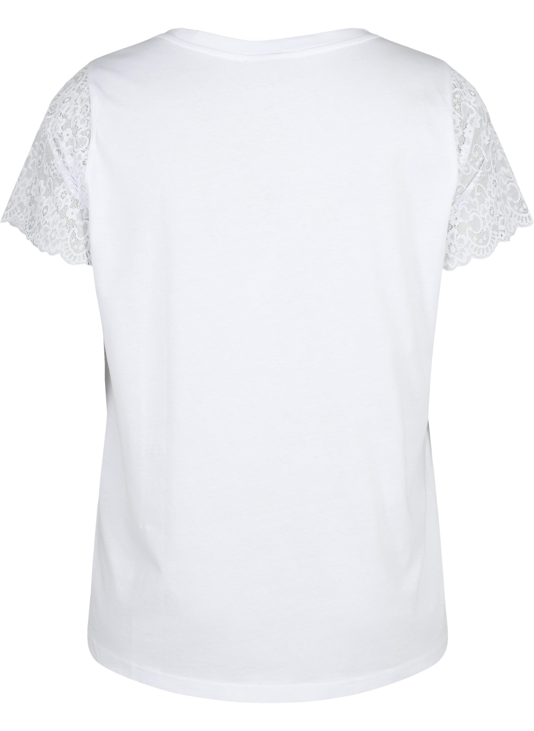 Zizzi T-Shirts & Tops T-Shirt V-Ausschnitt Spitze Baumwolle