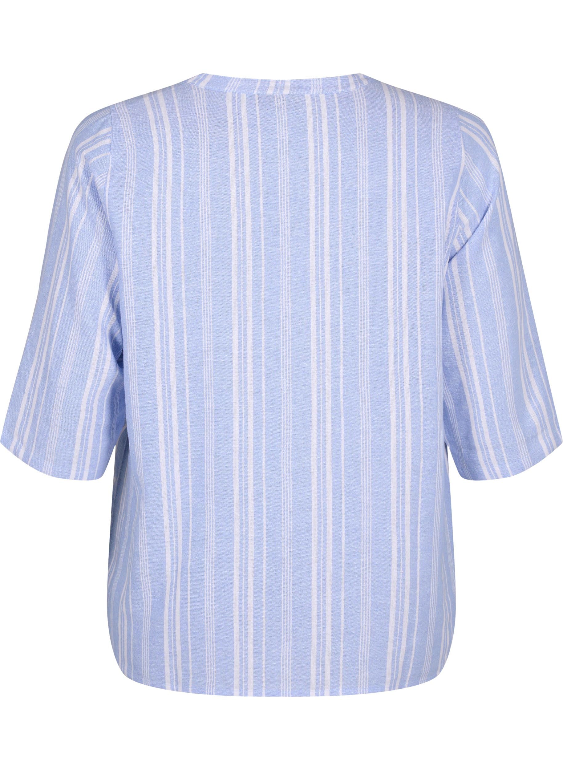 Zizzi Bluse 3/4-Arm Leinen Viskose Streifen 42-60