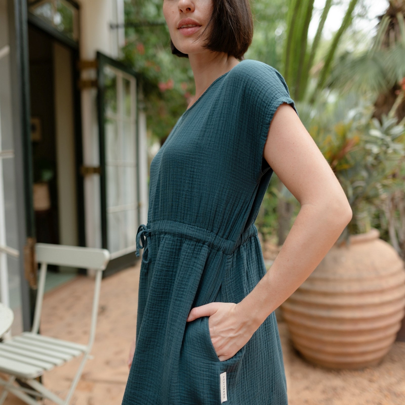 Nordlicht Eleni Musselin Kleid Knielang Grün