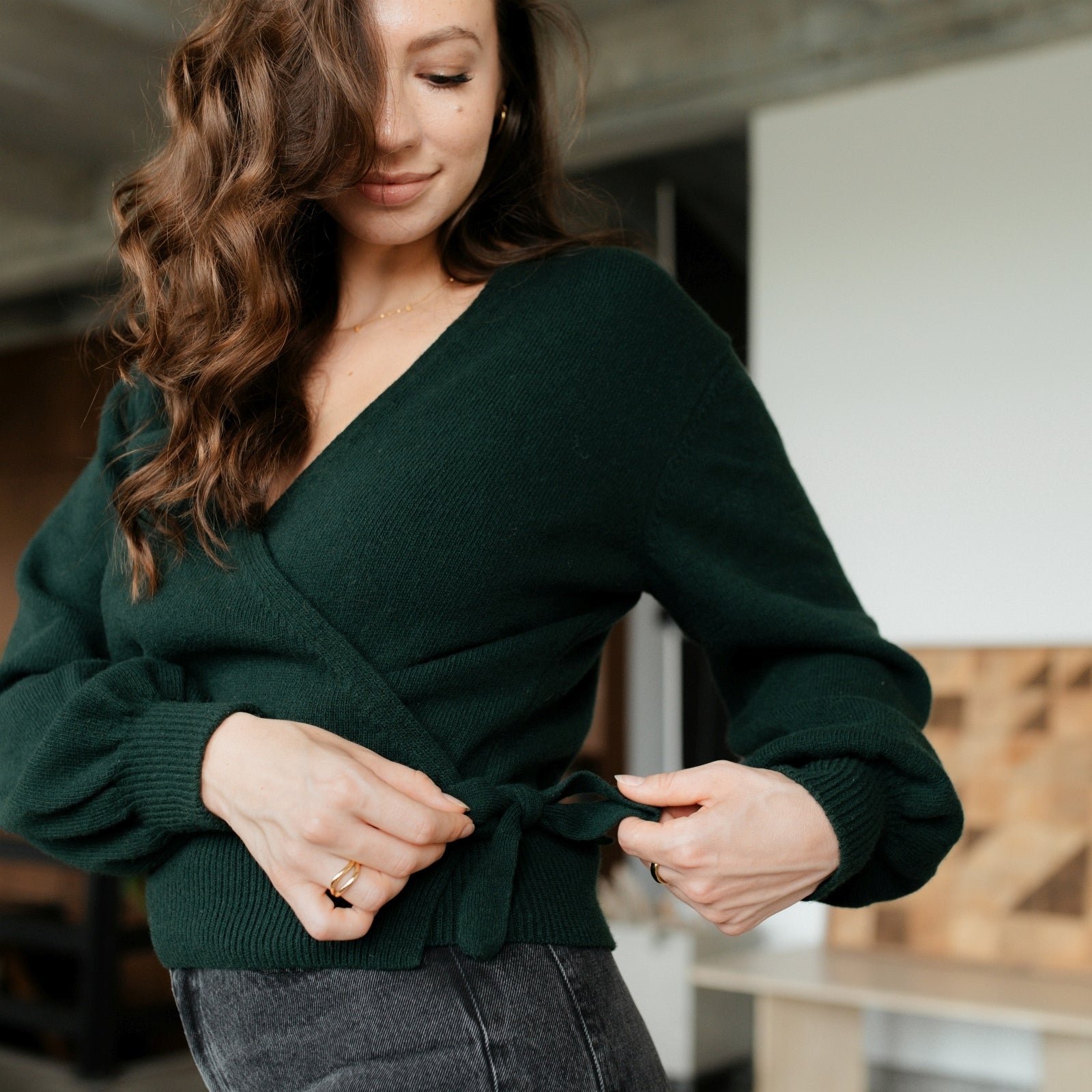 NORDLICHT Mona Wickelcardigan Wolle recycelt Grün