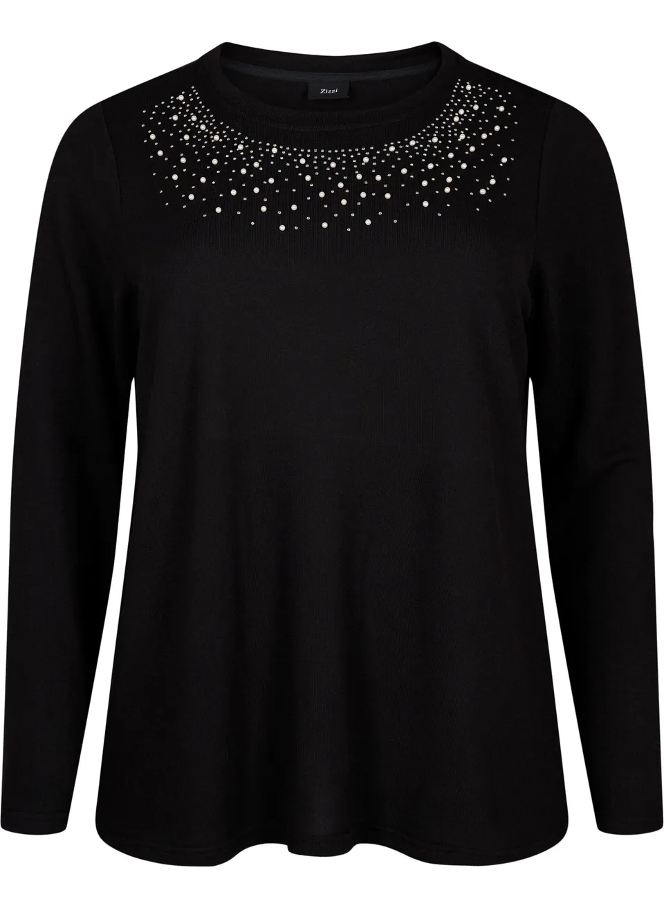 Zizzi Bluse Perlen Strass Langarm Rundhals Große Größen