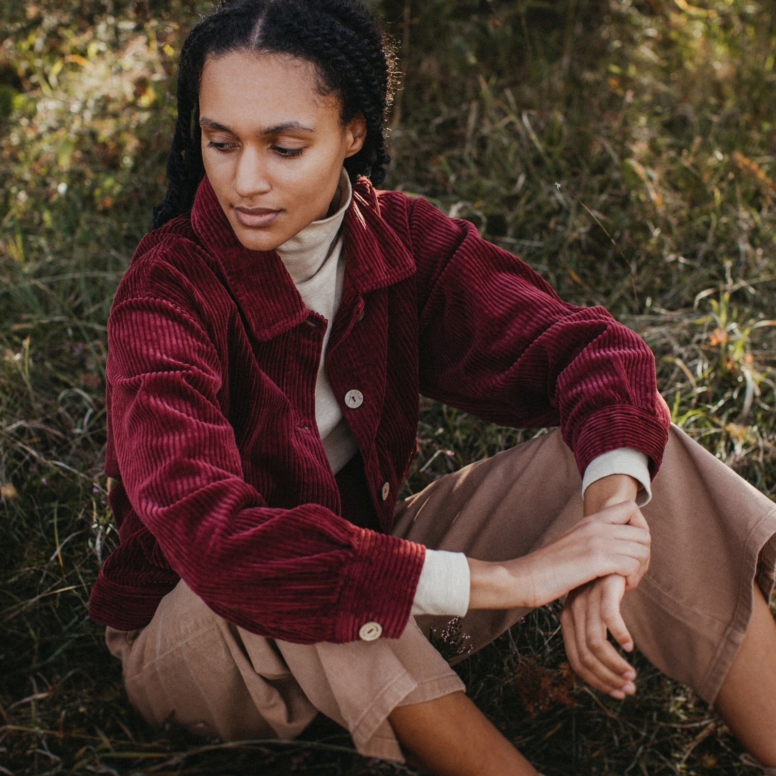 NORDLICHT Silja Cordjacke Rot Bio-Baumwolle locker