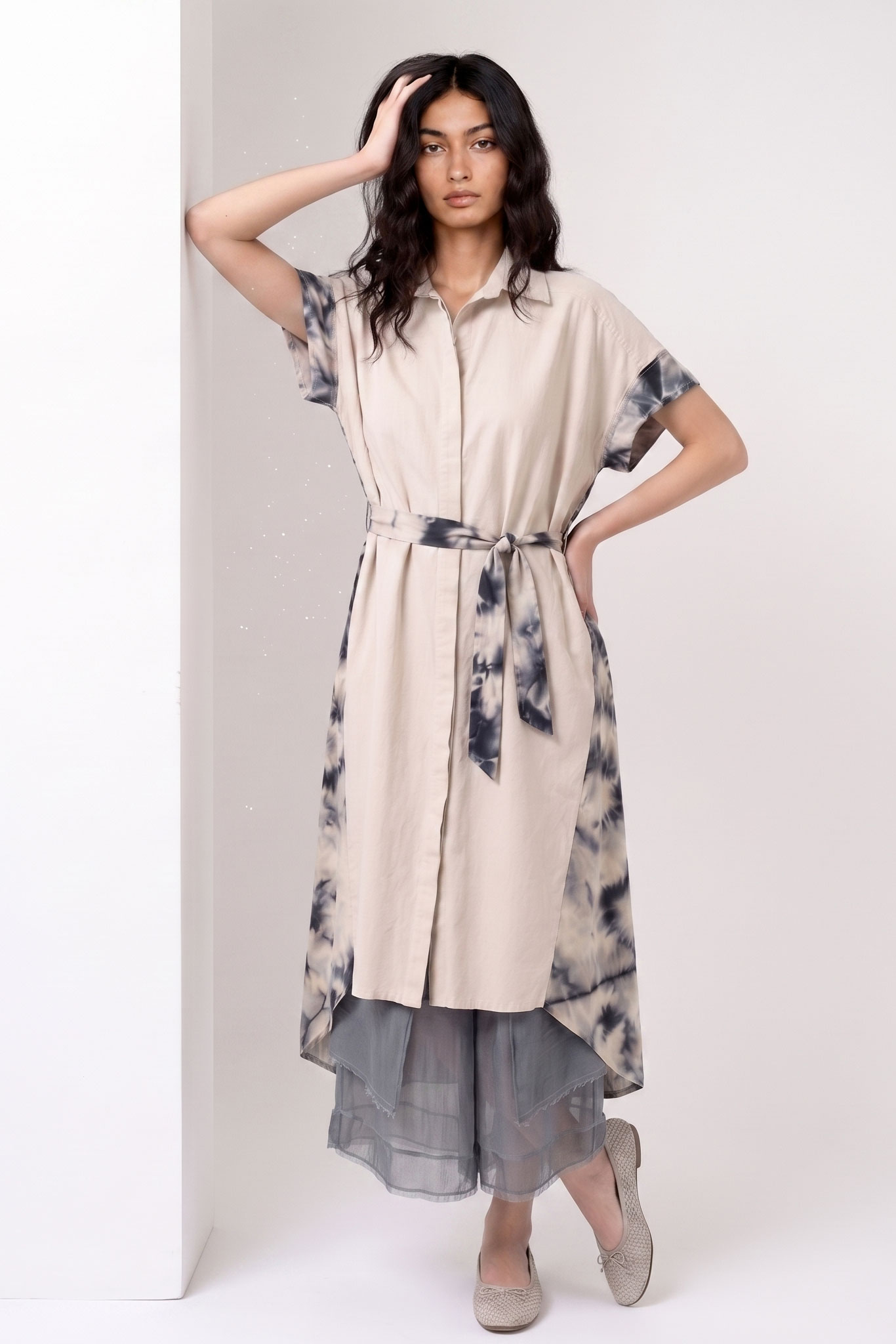Sanctamuerte Camicie Hemdkleid Lang Baumwolle Marble