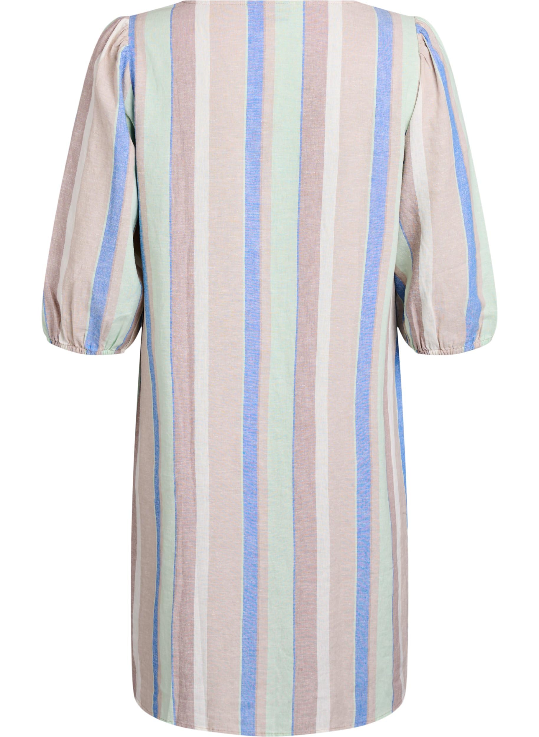 Zizzi Kleid 3/4-Ärmel Streifen Leinen-Viskose 42-60
