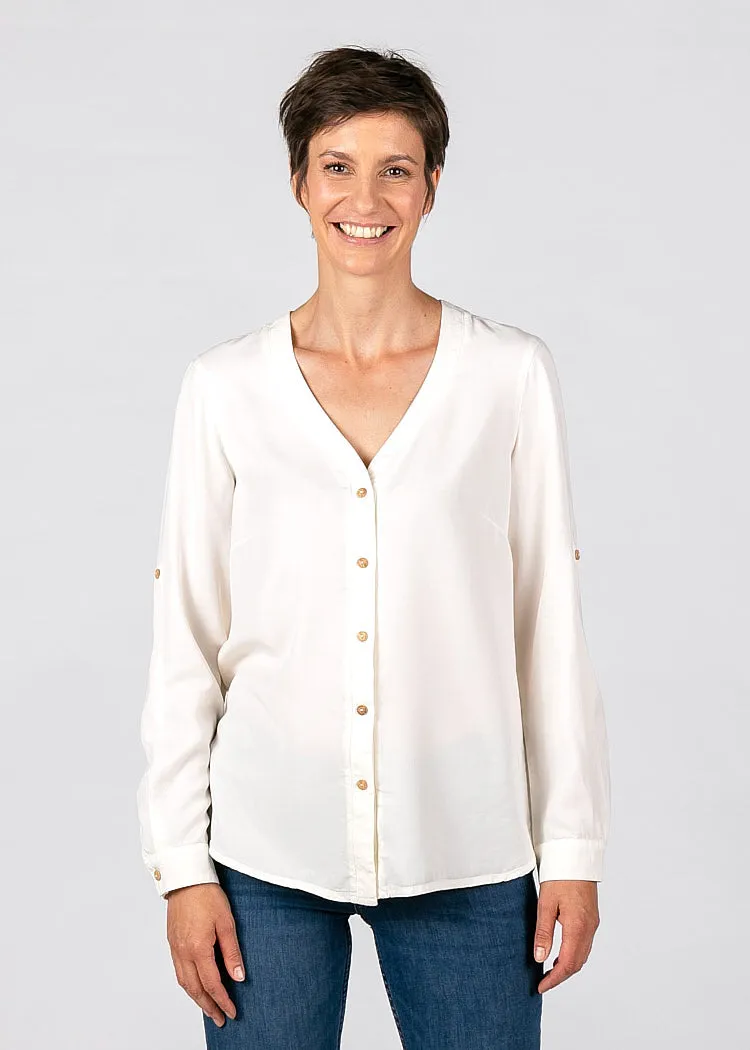Wijld Bluse V-Ausschnitt Cream White Damenbluse Lyocell