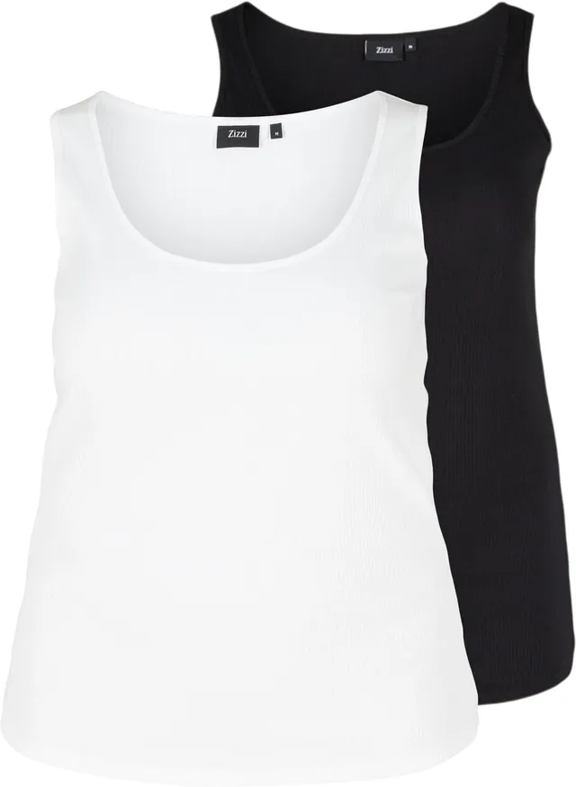 Zizzi T-Shirts Tanktop Damen 2er Pack Ripp Baumwolle
