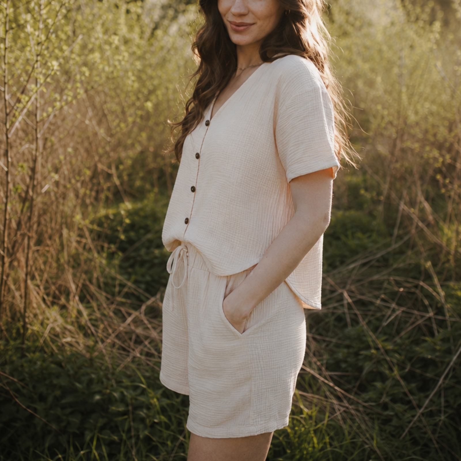 NORDLICHT Leja Musselin Shorts Natur Damen