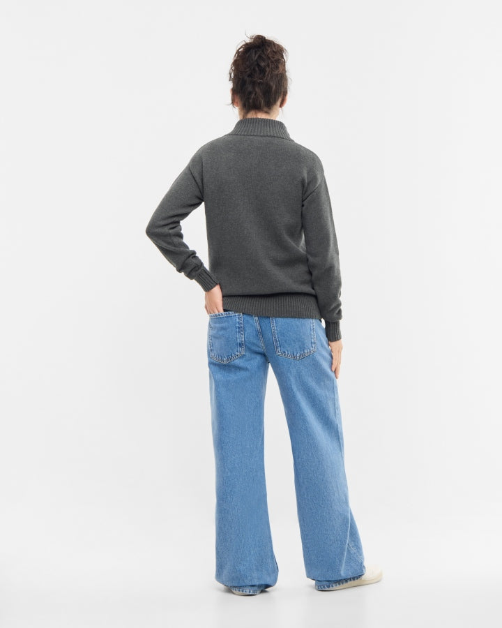 NIKIN TreePullover Quarter-Zip Knit Pullover Anthracite Mel Bio