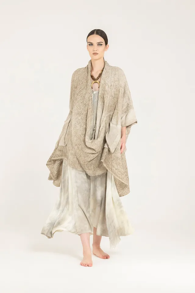 Sanctamuerte Maglieria Maxi Maglia Poncho-Pullover Leinen
