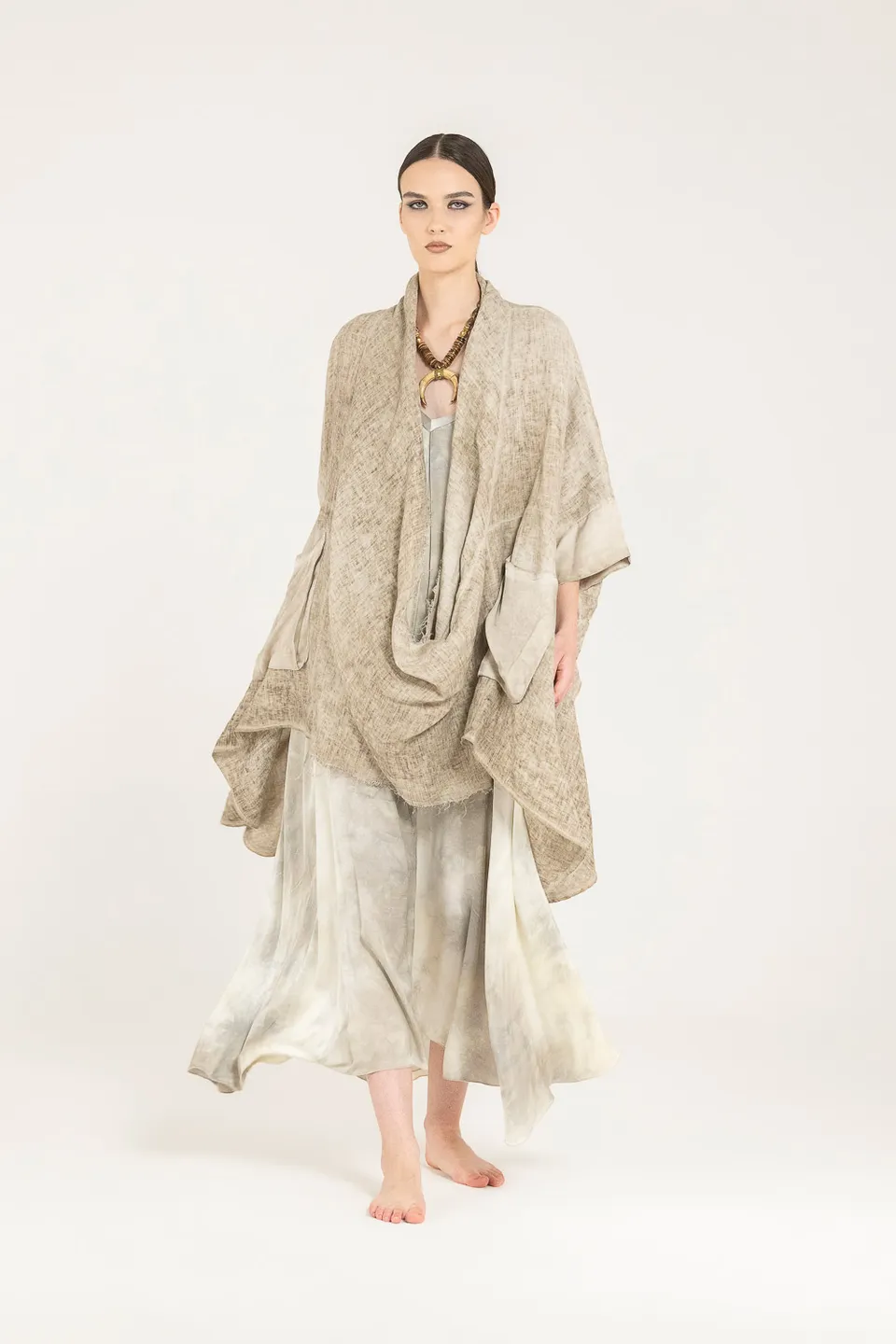 Sanctamuerte Maglieria Maxi Maglia Poncho-Pullover Leinen