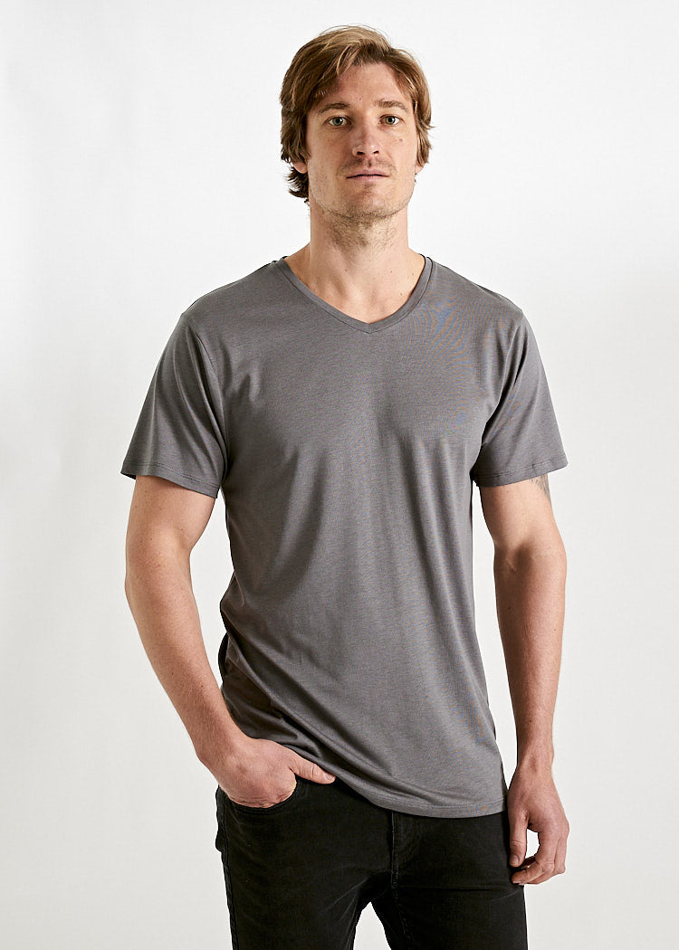 Wijld Alex Herren Shirt V-Ausschnitt Granit Lyocell