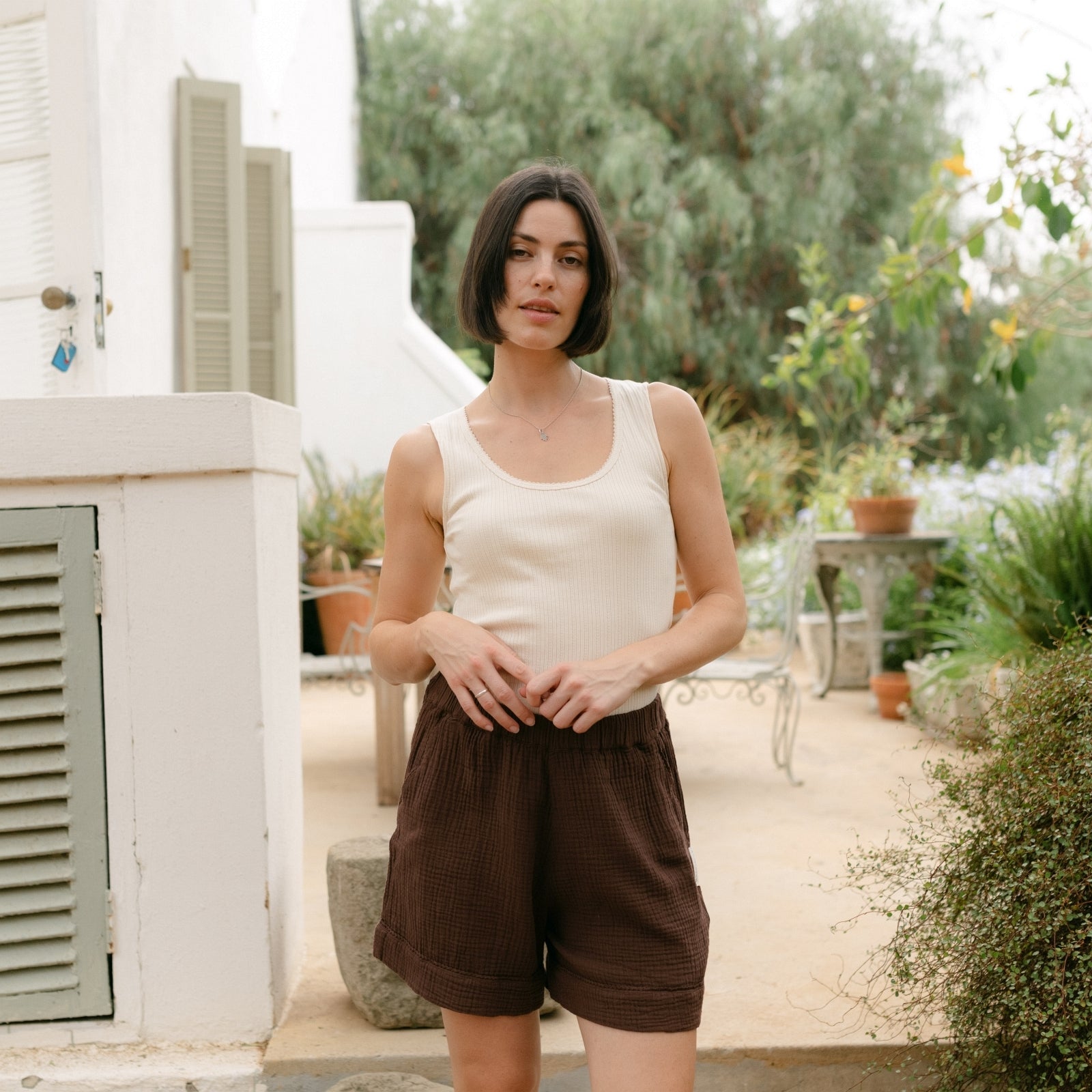NORDLICHT Henja Musselin Shorts braun Bio-Baumwolle