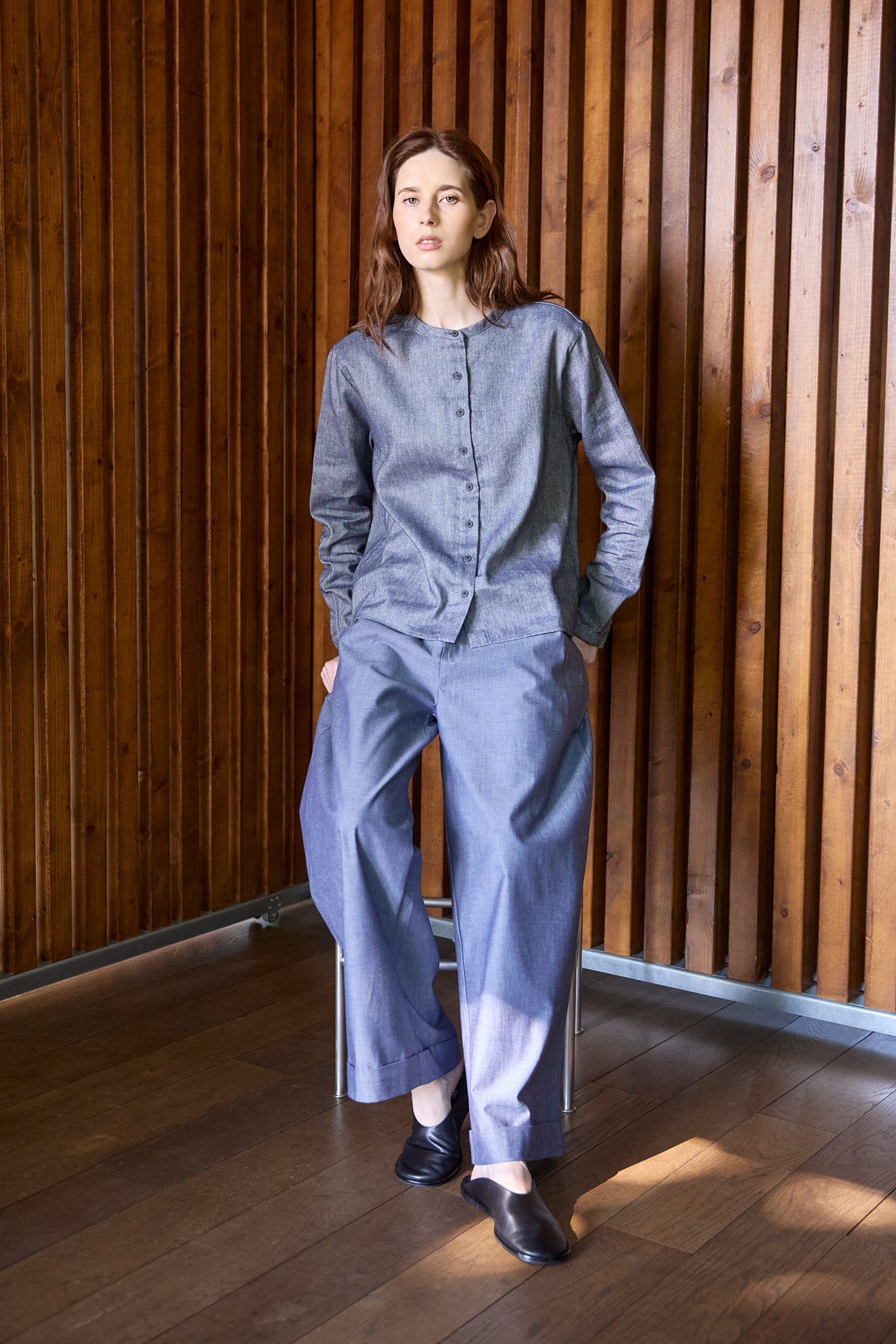 Christiane Strobel ELIF Bluse Chambray-Blau Baumwolle-Leinen