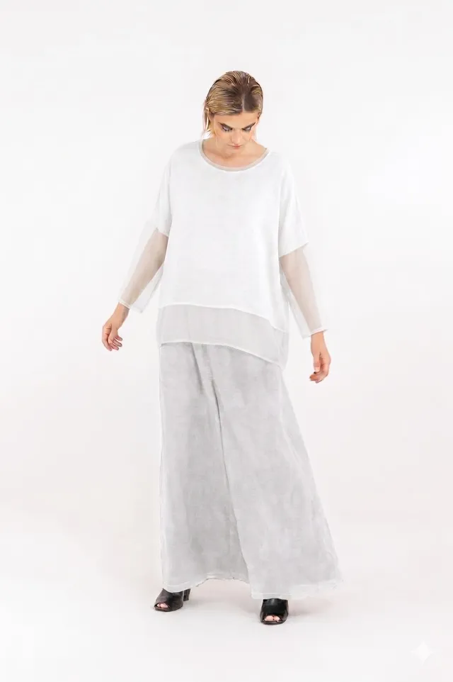 Sanctamuerte T-Shirt Boxy Shirt Viskose V-Ausschnitt Rüsche
