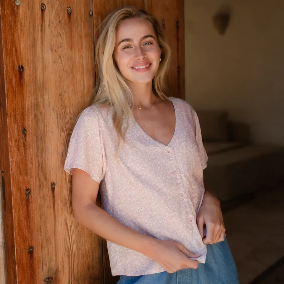 Nordlicht Saga Bluse Blumen Rosa XS