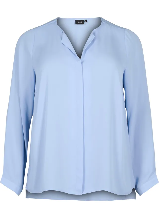 ZIZZI Shirt V-Ausschnitt Langarm Große Größen Hemd-Bluse