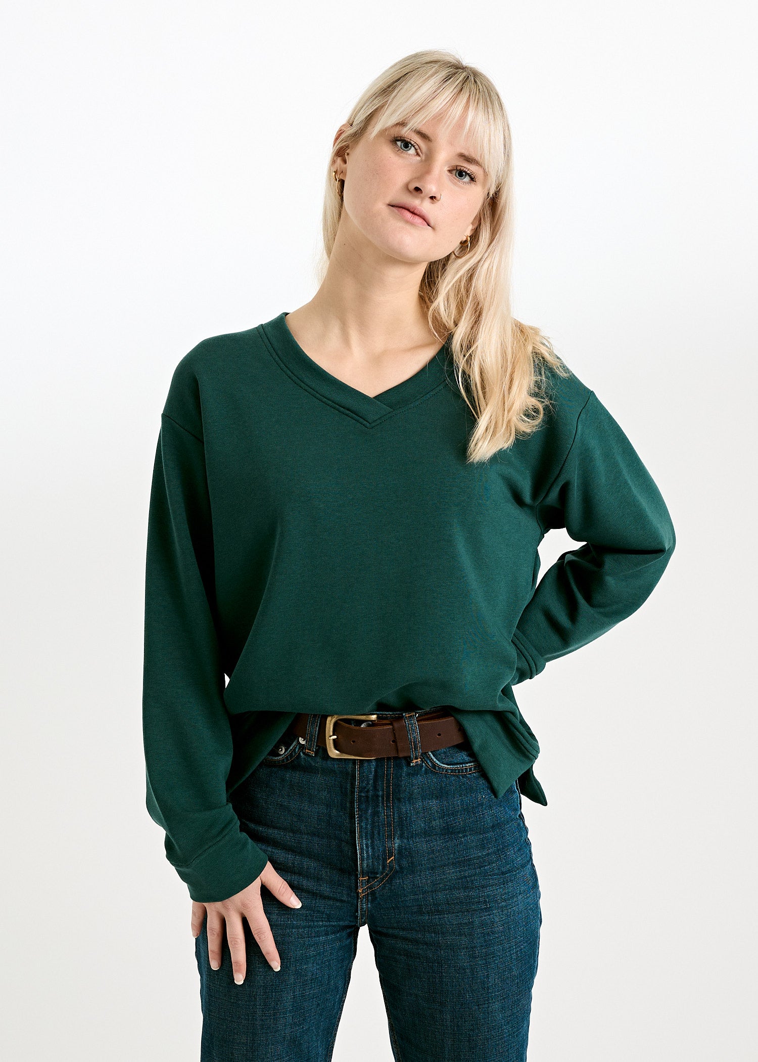 Wijld Sweater Ada Pullover Sea Moss V-Ausschnitt Holz