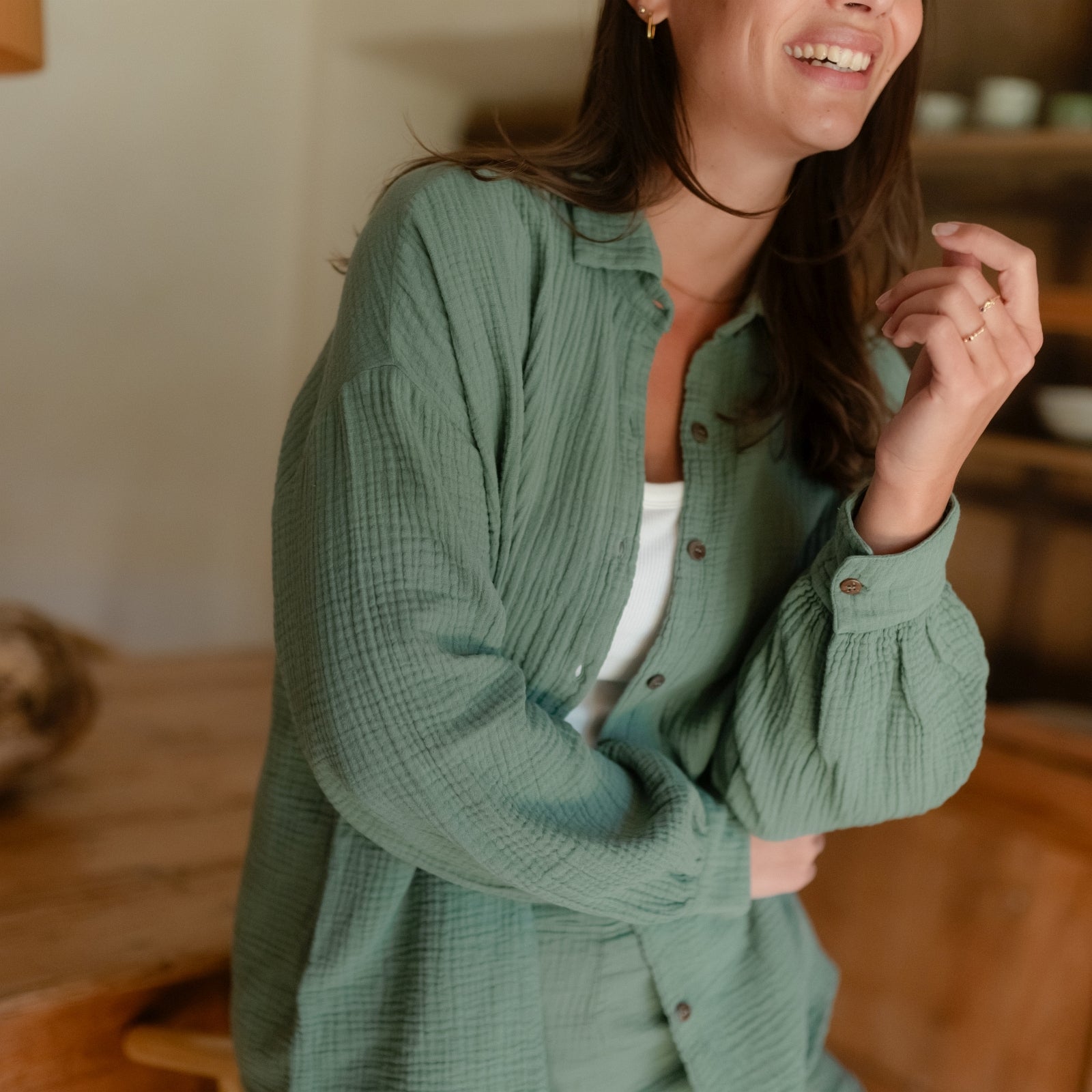 NORDLICHT Falla Oversize Musselin Bluse Grün Bio-Baumwolle