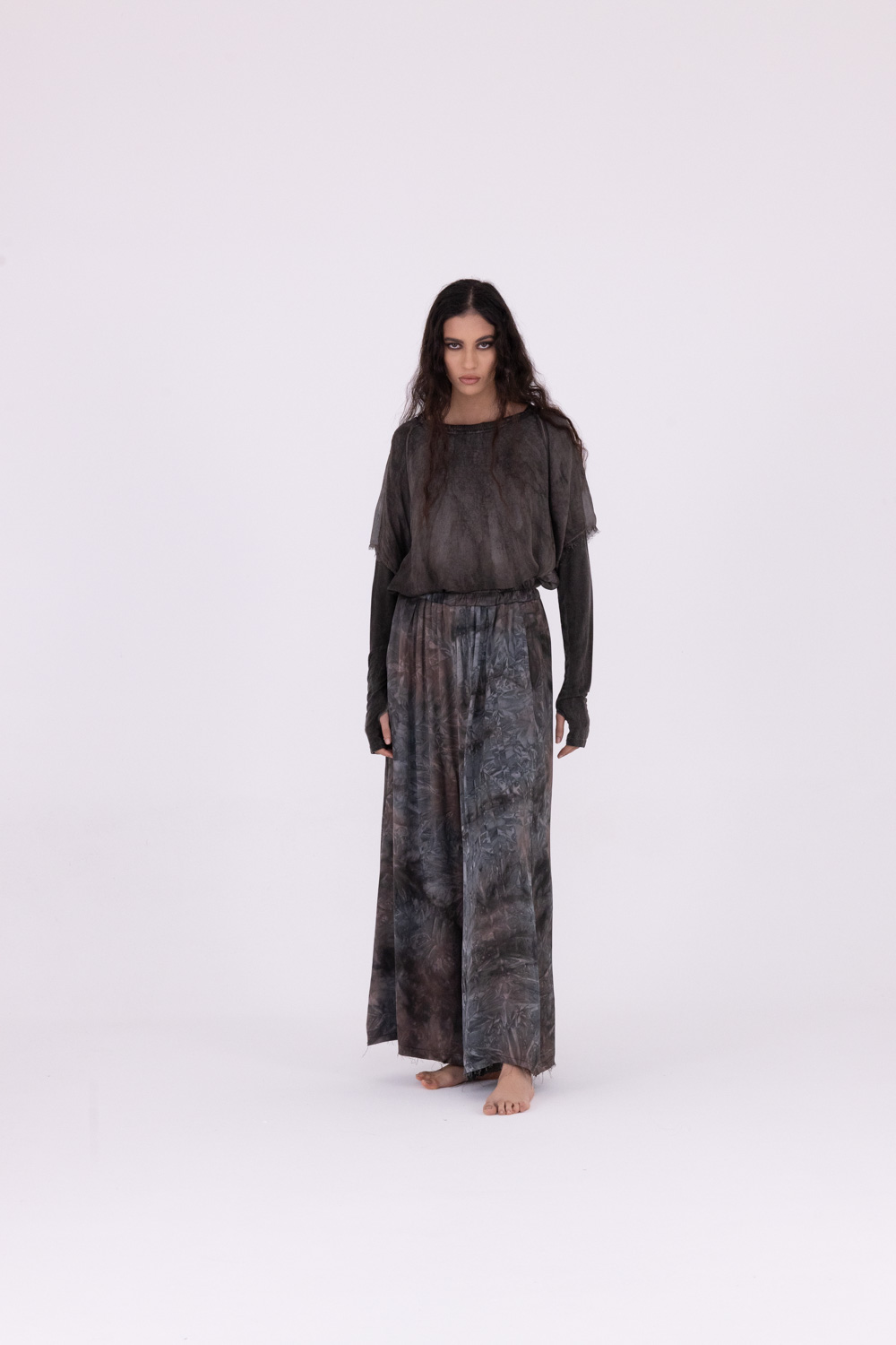 Sanctamuerte Pantaloni Palazzo Hose Viskose-Satin Batik