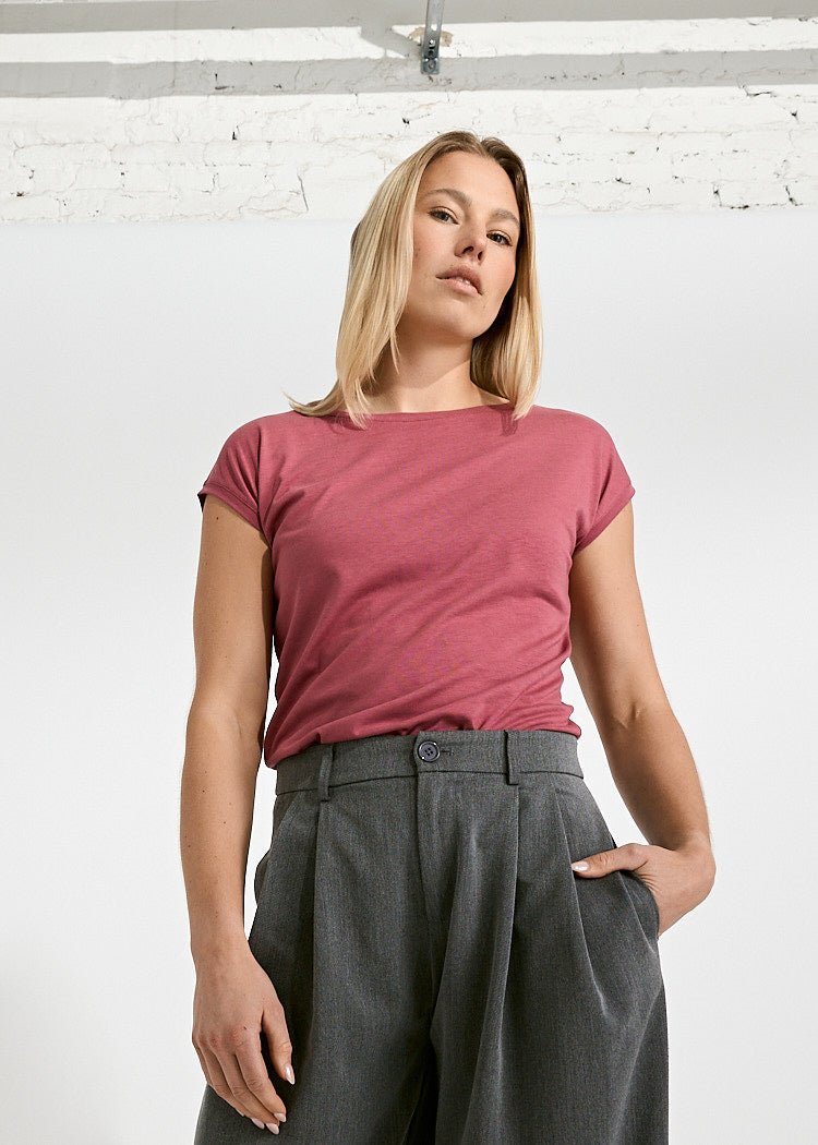 Wijld Woodshirt Elena Damen T-Shirt Earth Red lockerer Schnitt