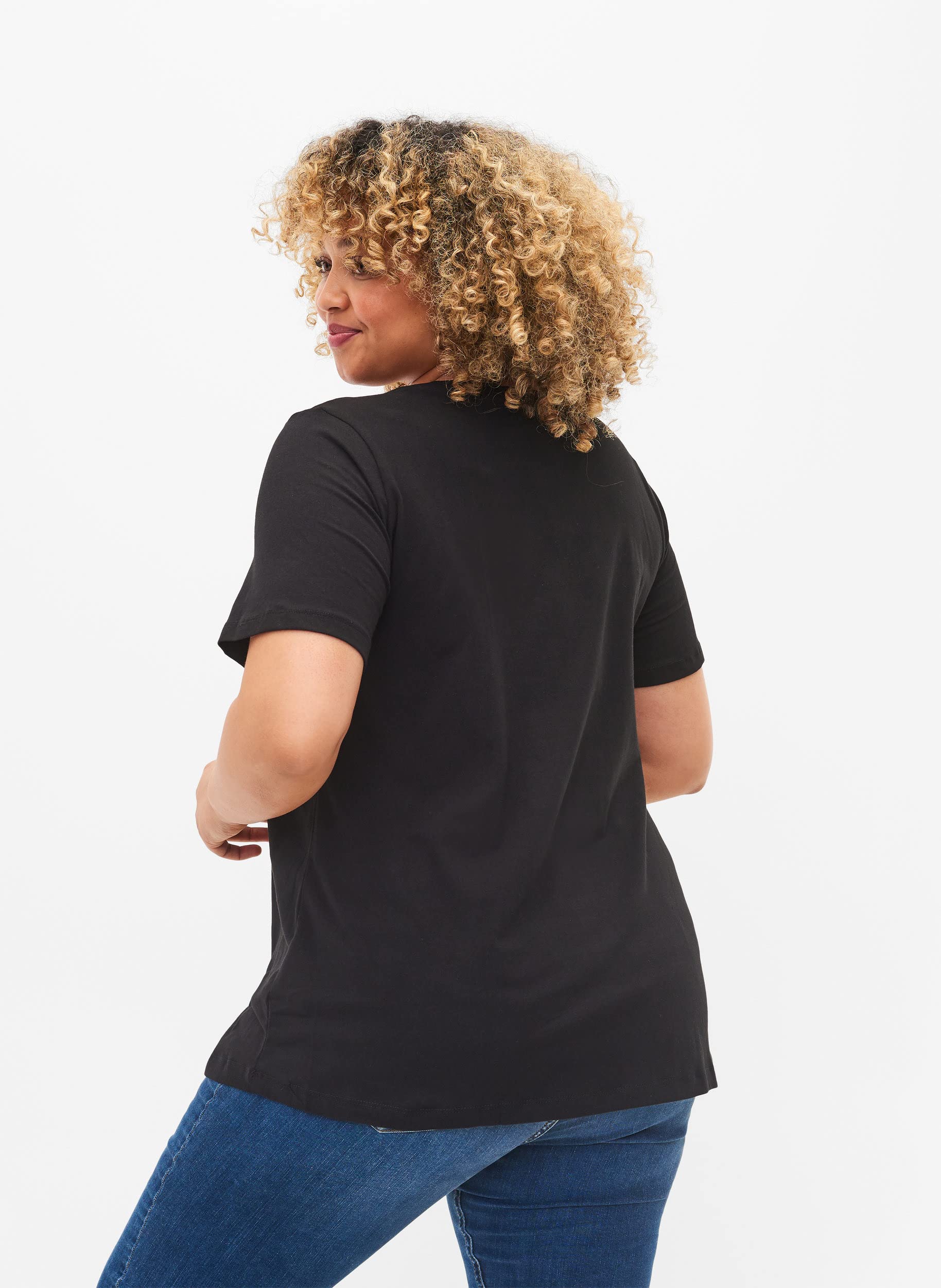 Zizzi Basic T-Shirt Große Größen Schwarz V-Ausschnitt