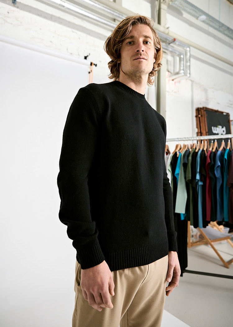 Wijld Emil Nero Herren Strickpullover schwarz Wolle