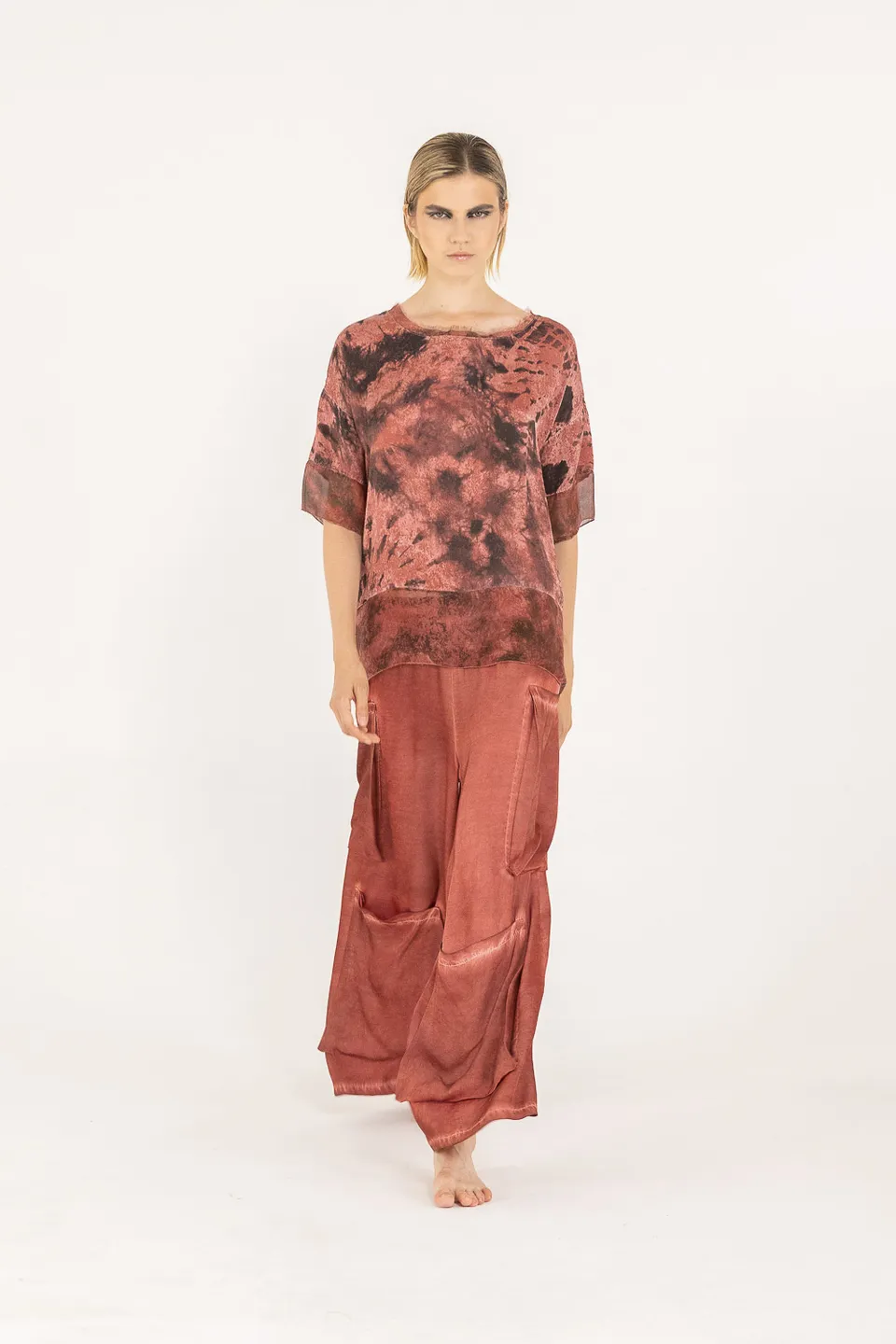Sanctamuerte T-Shirt Tshirt Stampa Shirt Viskose-Satin Batik