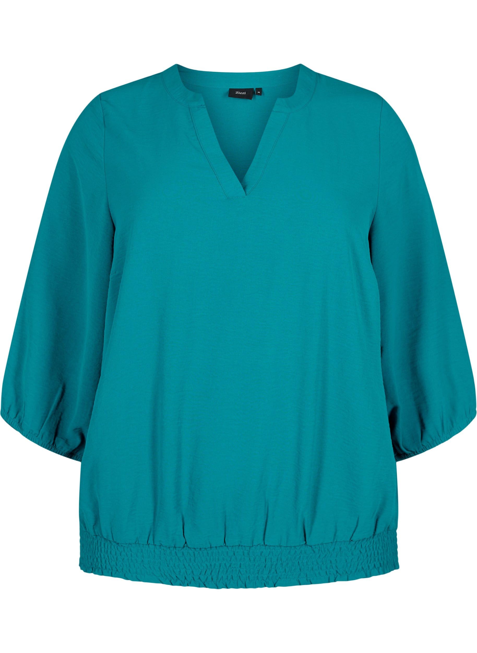 Zizzi Bluse Damen Smok Print 3/4 Ärmel V-Ausschnitt locker