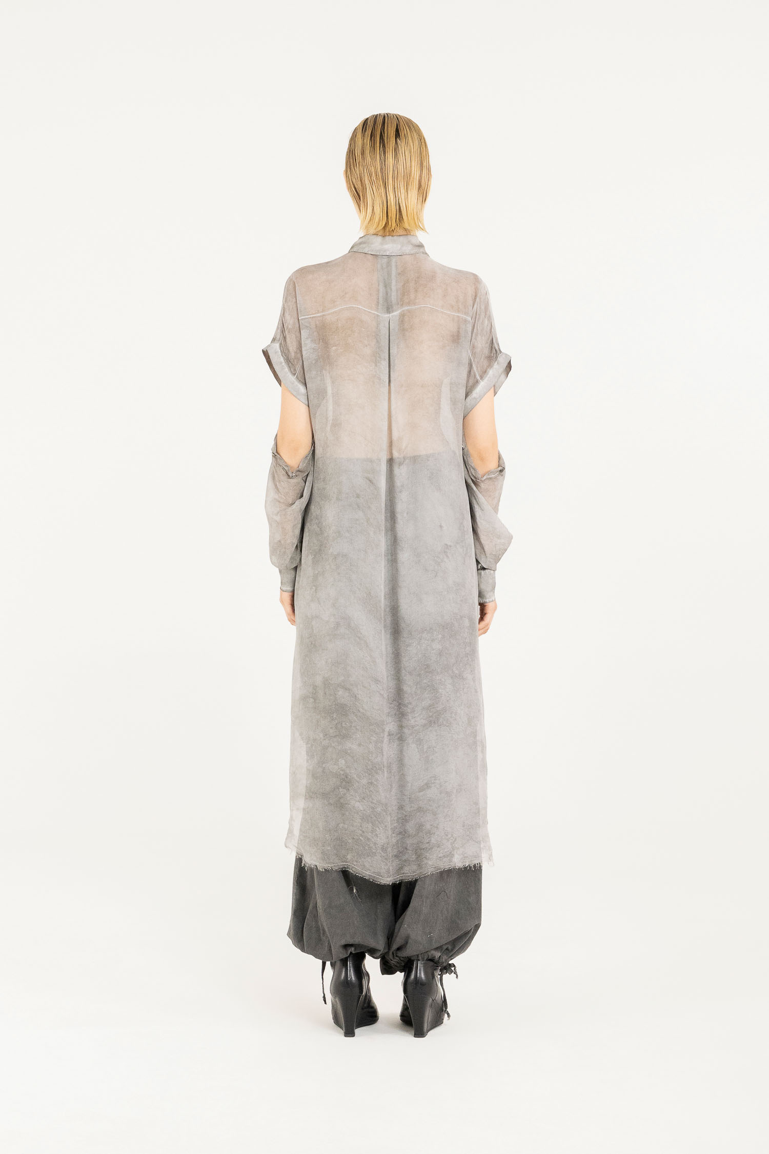 Sanctamuerte Chemisier Blusenkleid Viskose-Seide Ärmel abnehmbar