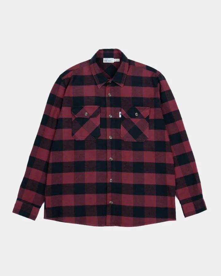 NIKIN TreePlanter Overshirt Check Hemd Deep Maroon-Black