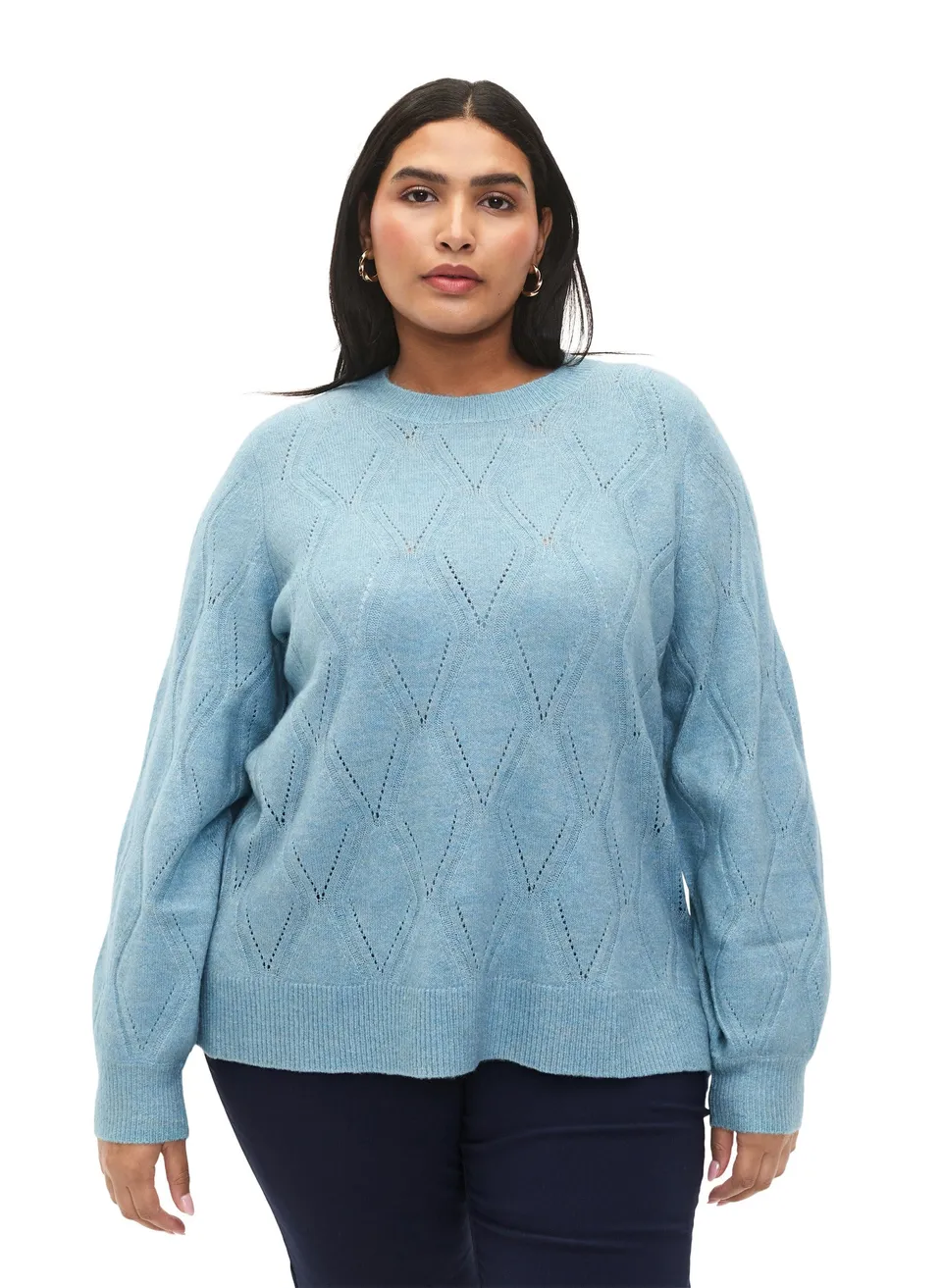Zizzi Strickpullover Spitzenmuster Rundhals Große Größen