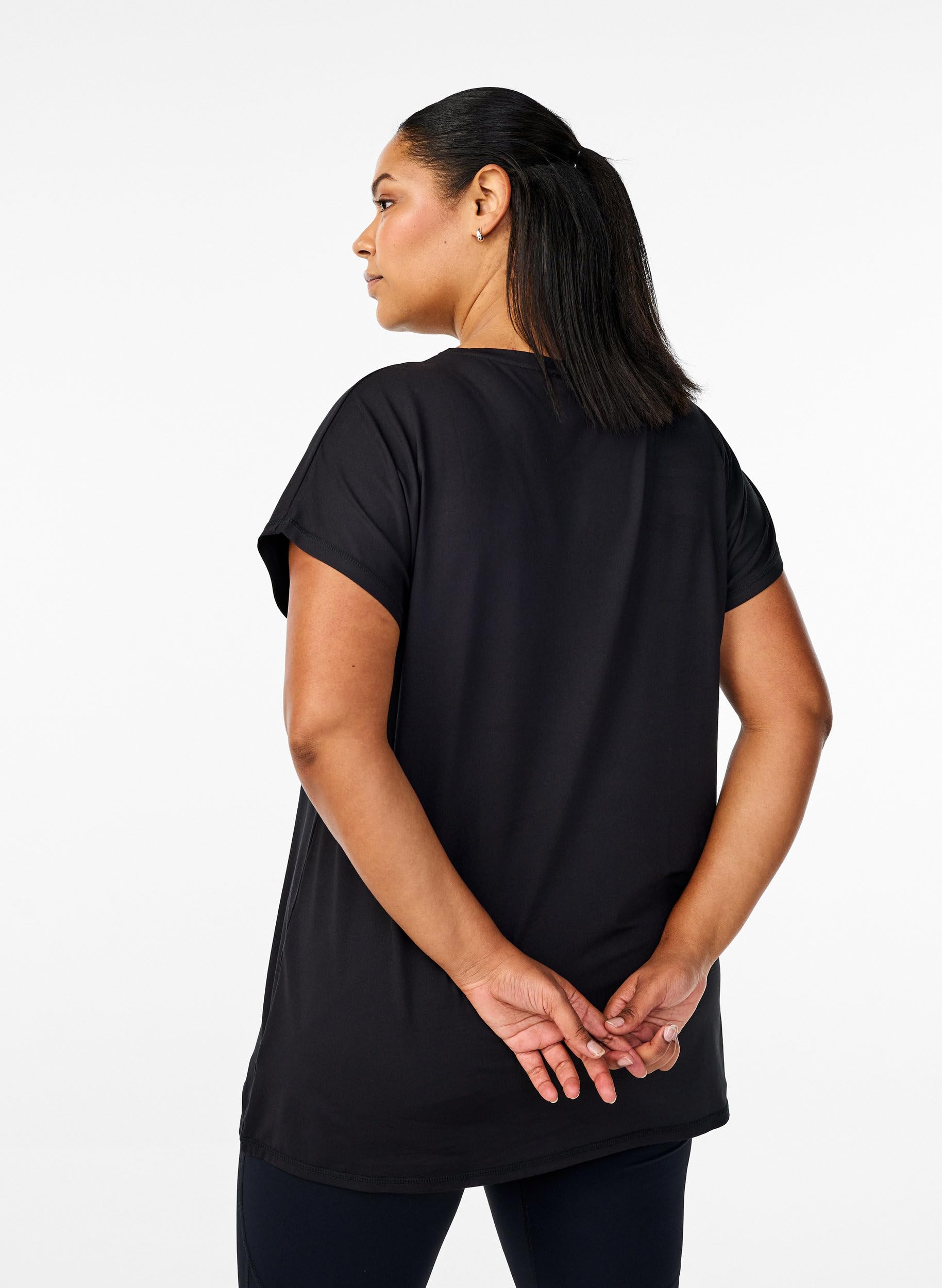 Zizzi Activewear Sport T-Shirt Schwarz Lang Loose Fit