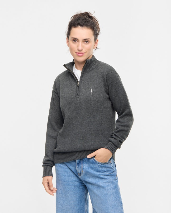 NIKIN TreePullover Quarter-Zip Knit Pullover Anthracite Mel Bio
