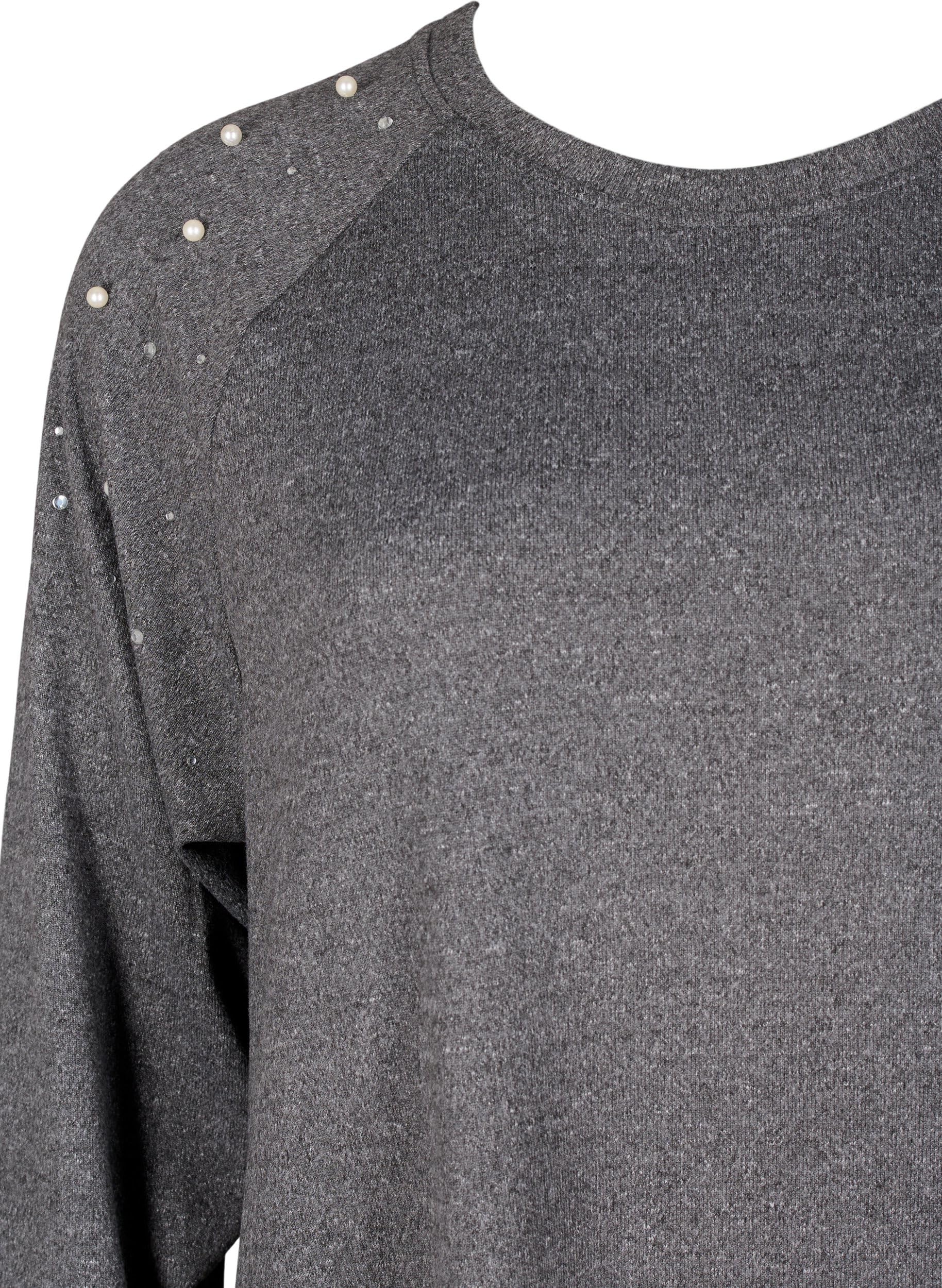 Zizzi Kleid Langarm Rundhals Perlen Große Größen