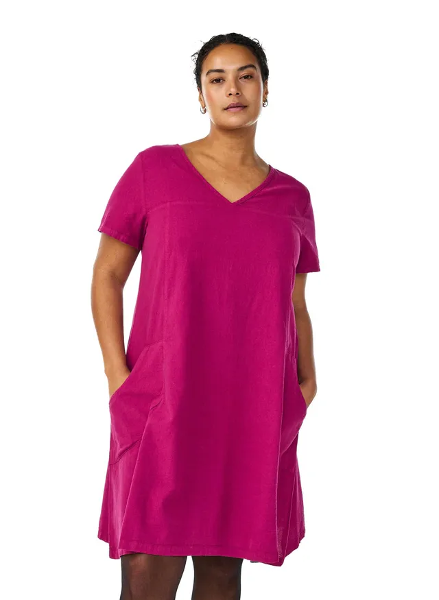 Zizzi Kleid Baumwolle Kurzarm V-Ausschnitt Große Größen