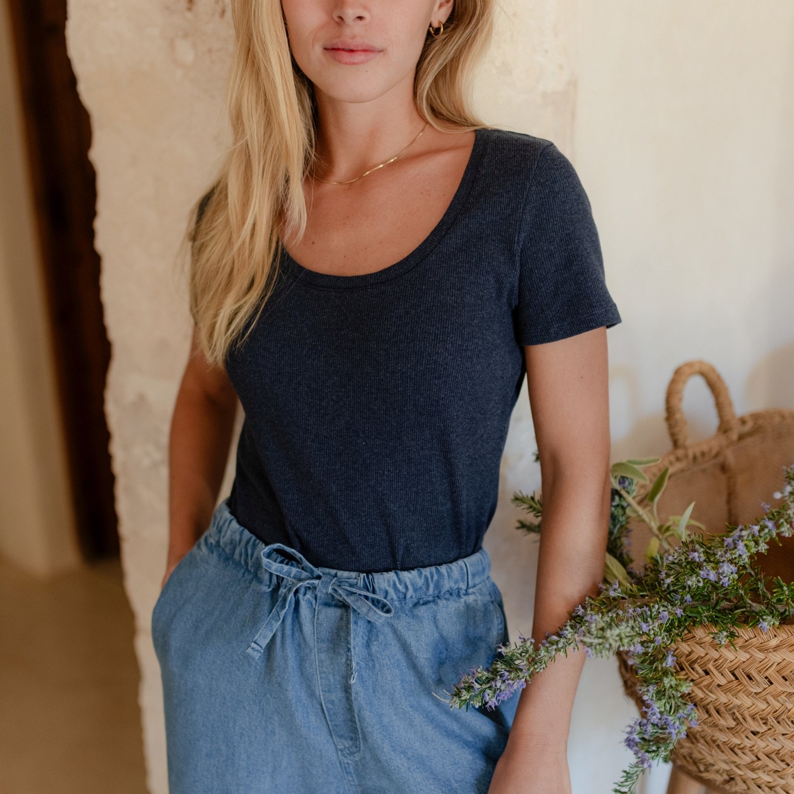 NORDLICHT Evi Ripp T-Shirt Blau – Bio-Baumwolle