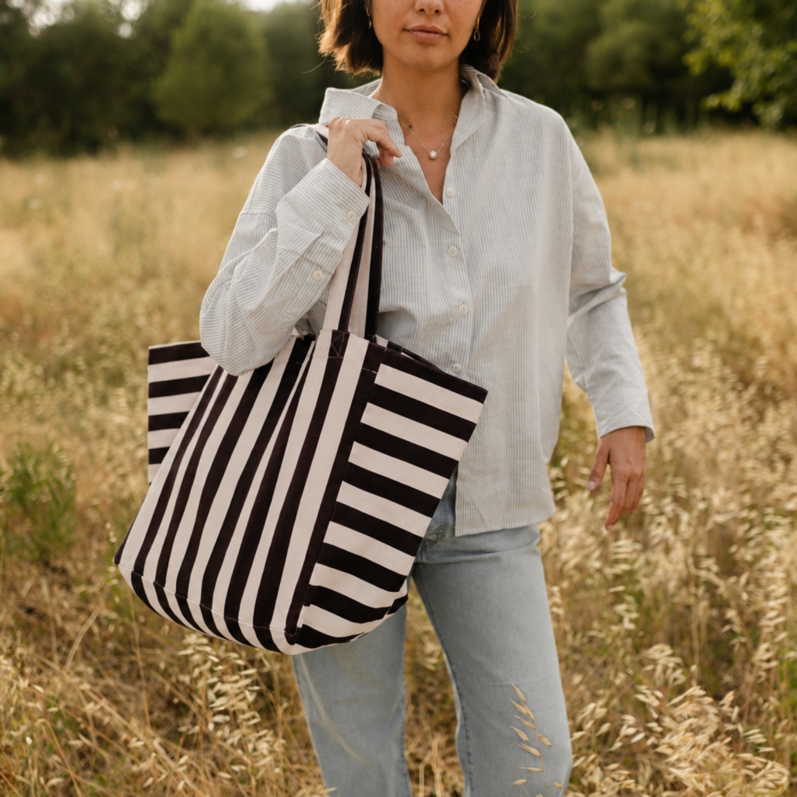 NORDLICHT Kiki Shopper Streifen Braun Bio-Baumwolle
