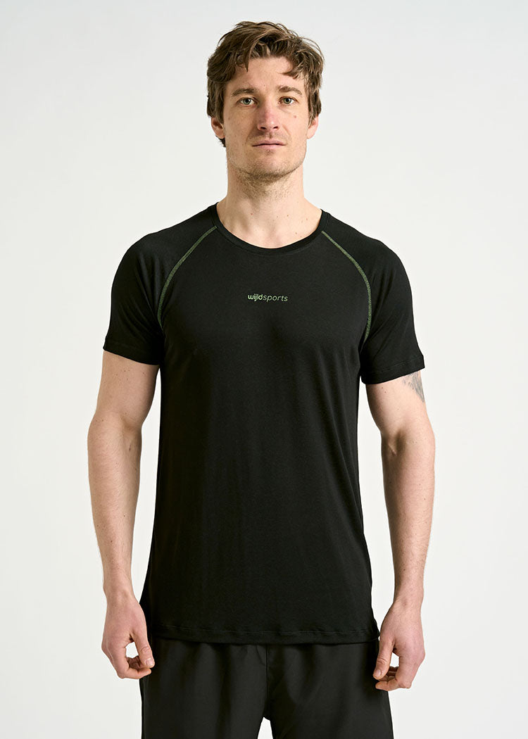 Wijld Max Black Green Herren Sportshirt Funktion Lyocell