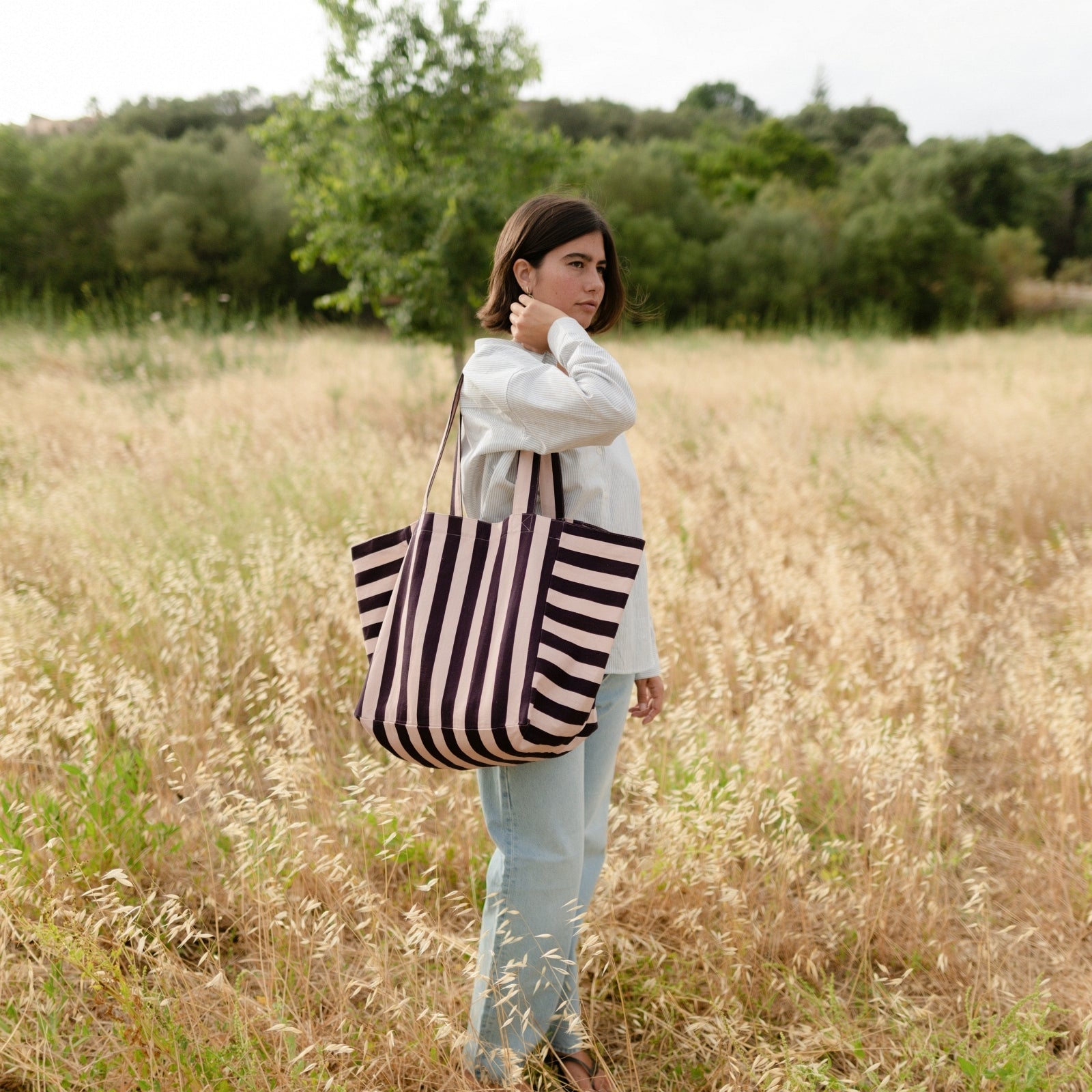 NORDLICHT Kiki Streifen Shopper Rosa Canvas Tasche