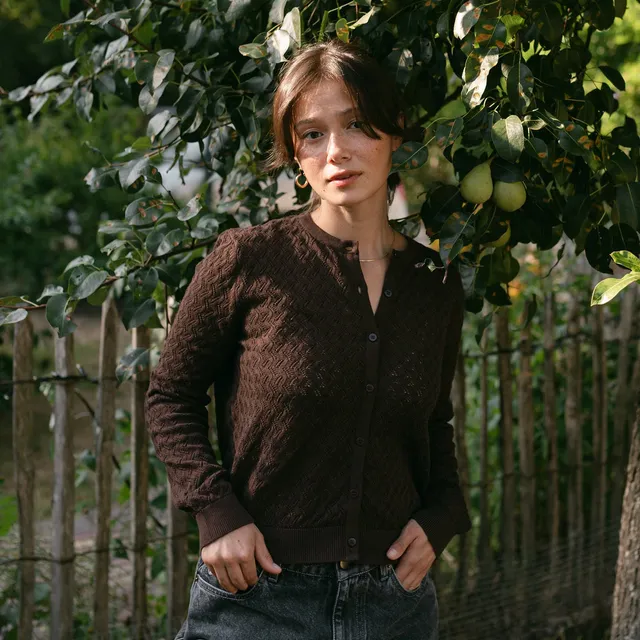 Nordlicht Rieke Pointelle Strickjacke Braun Bio-Baumwolle