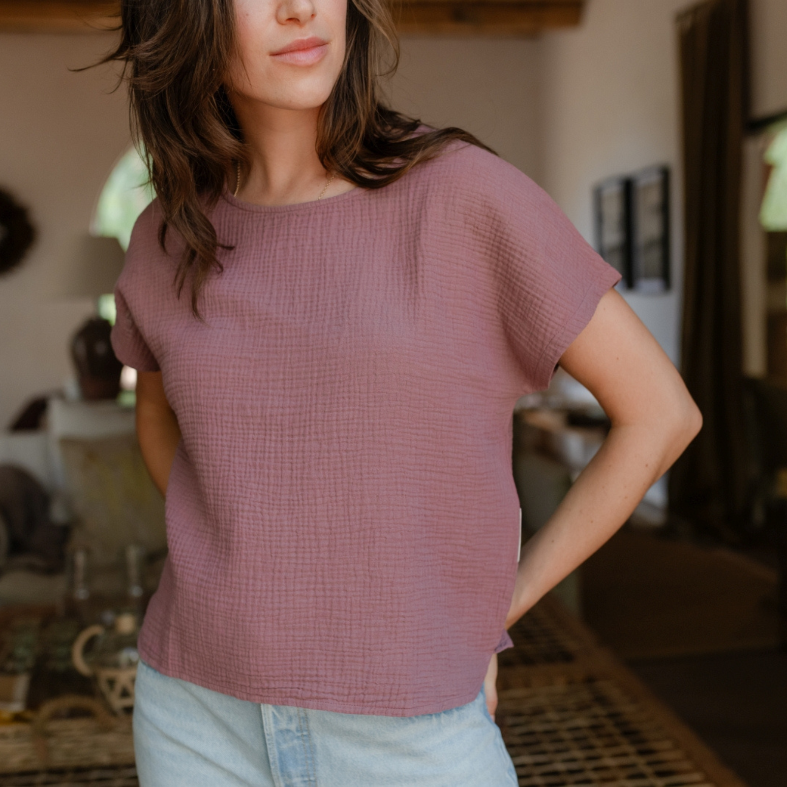 NORDLICHT Ida Musselin T-Shirt Rosa Bio-Baumwolle