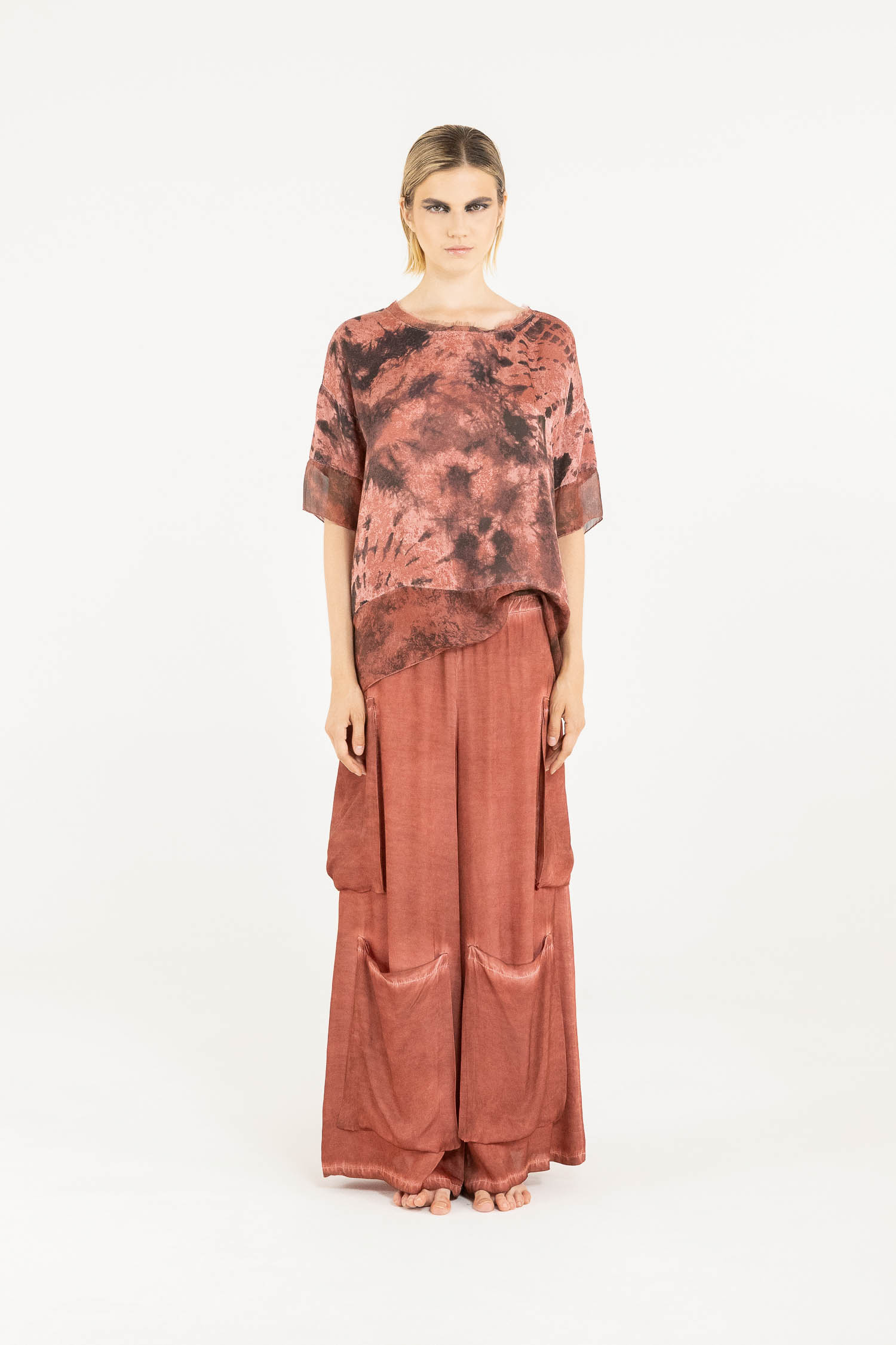 Sanctamuerte T-Shirt Tshirt Stampa Shirt Viskose-Satin Batik
