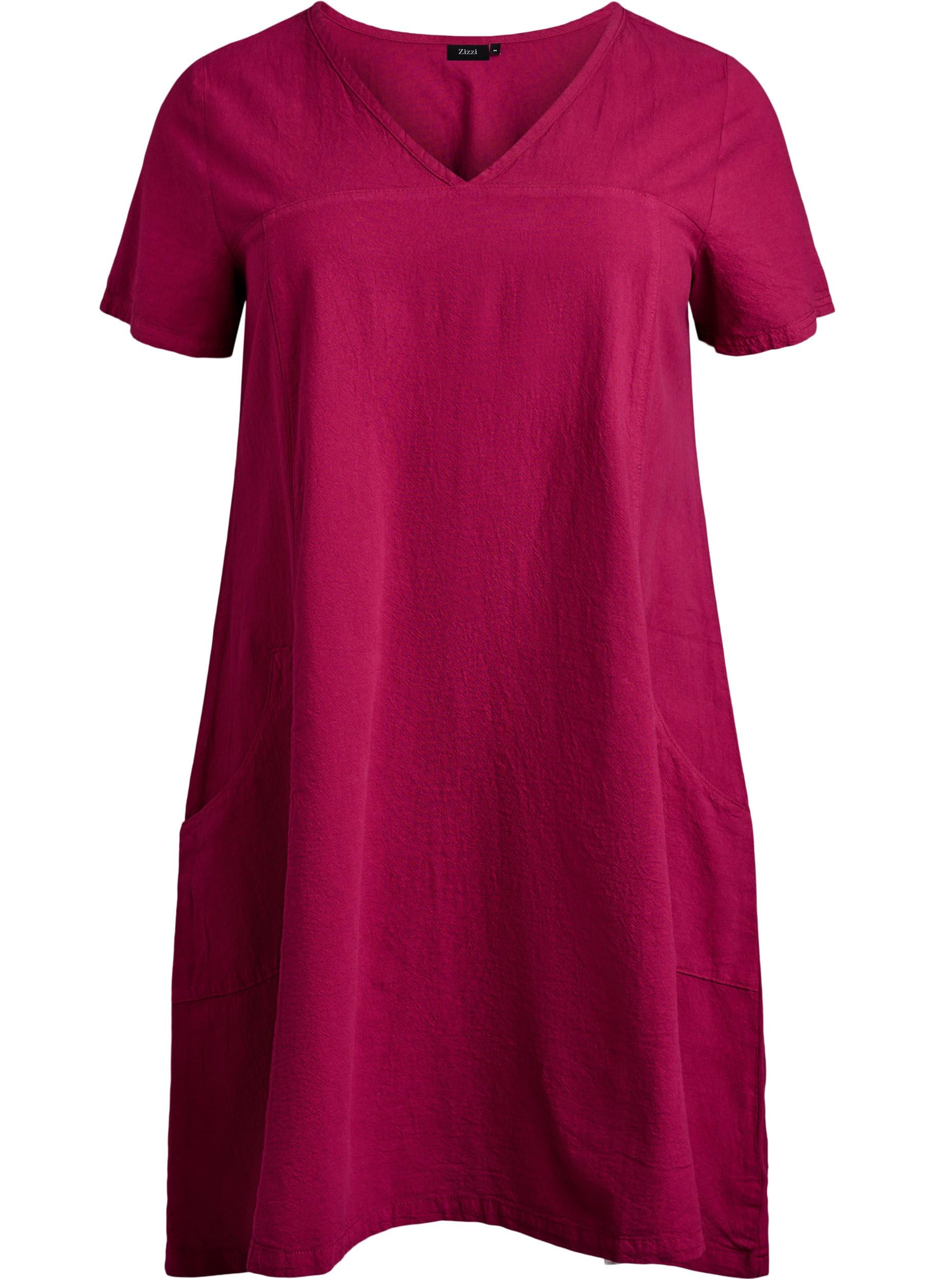 Zizzi Kleid Baumwolle Kurzarm V-Ausschnitt Große Größen