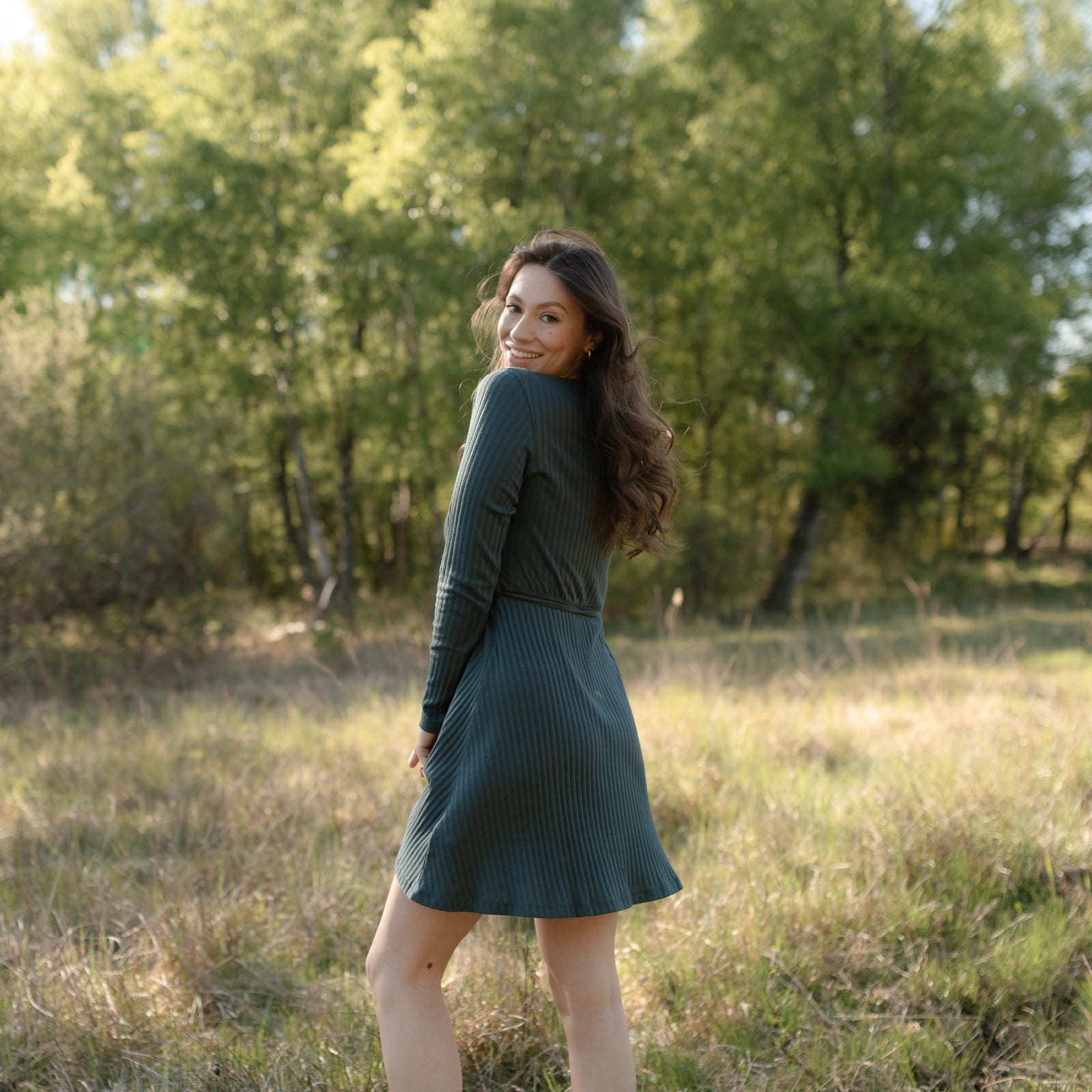 NORDLICHT Antje Pointelle Wickelkleid Grün Tencel